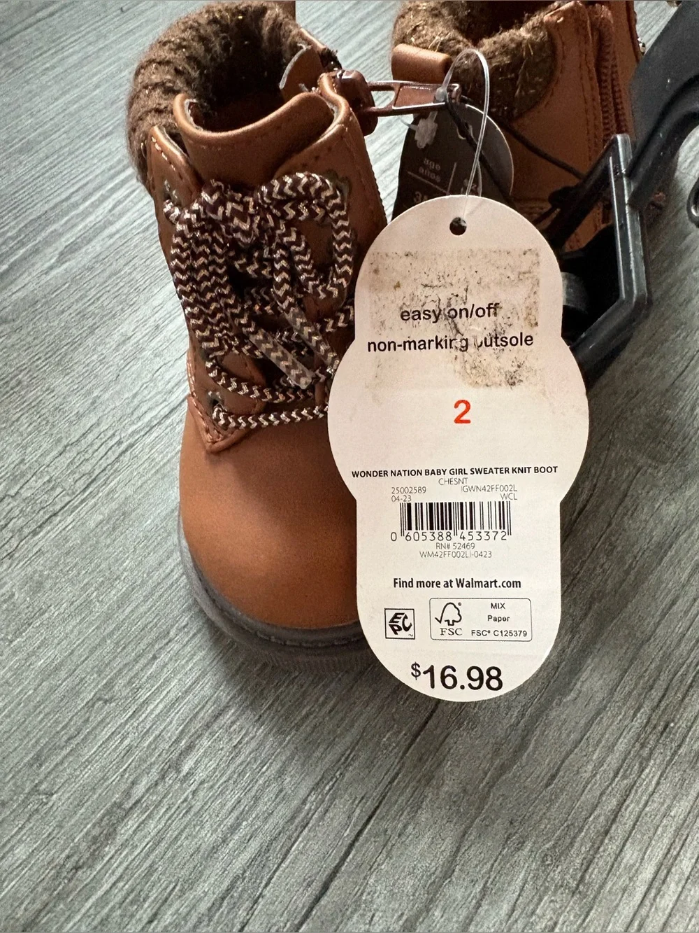 wonder nation Brown Faux-Leather Lace-Up Kids Boots. Baby size 2 NWT